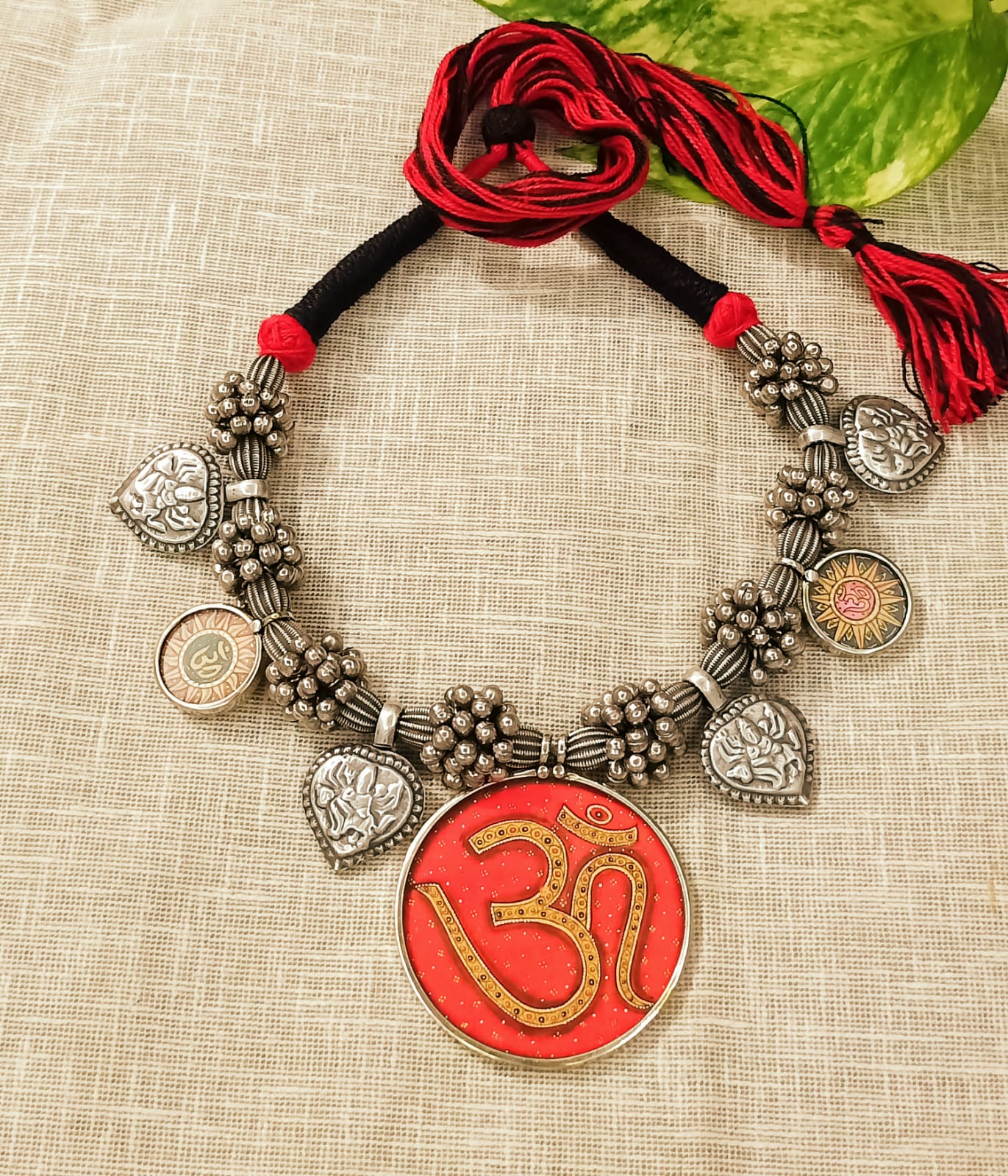 Beautiful Silver Plated Om Pendant Necklace – Ethnic Charms Statement Neckpiece