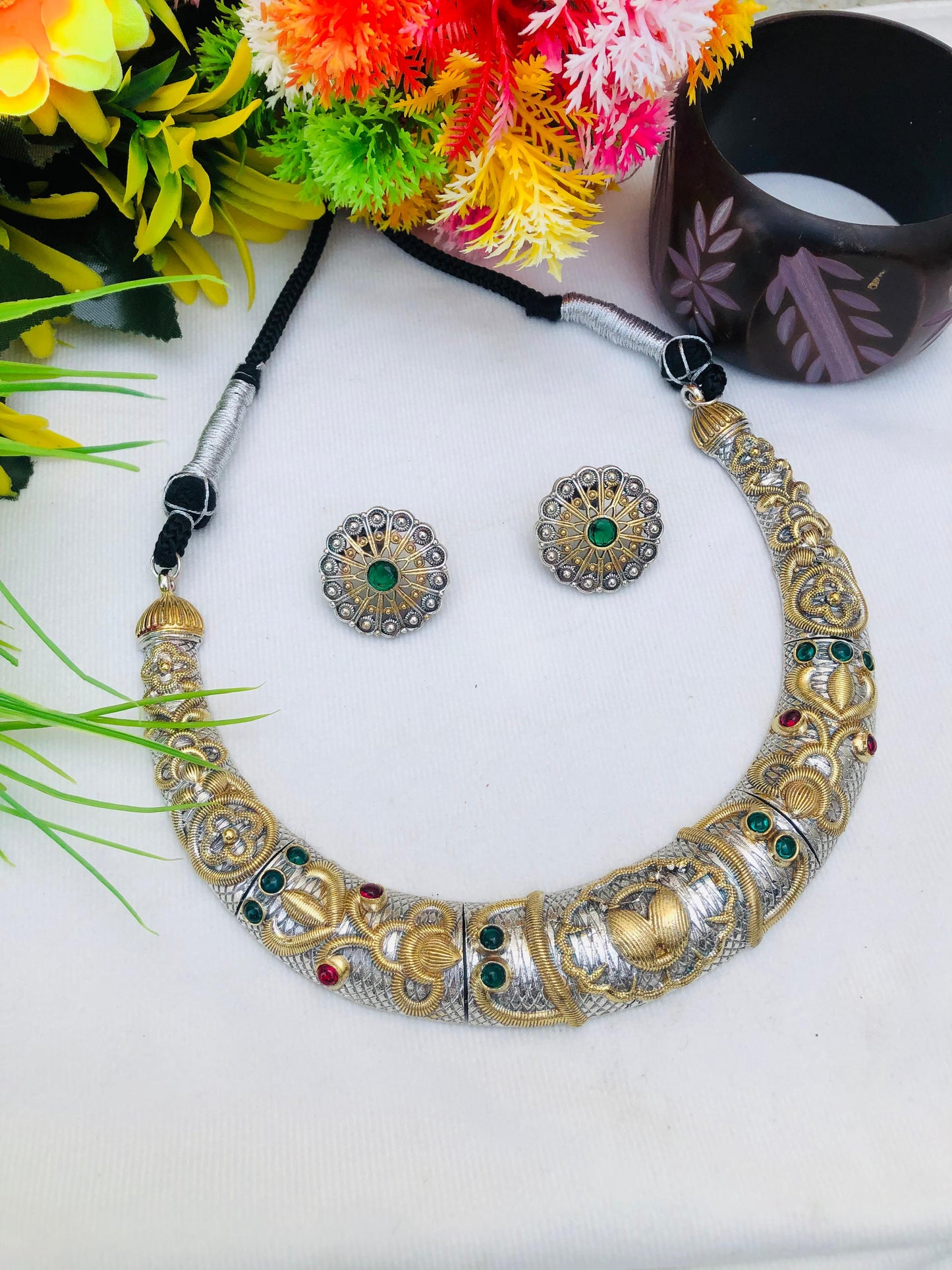 Beautiful Sanchi Dual Tone Hasli with Earrings