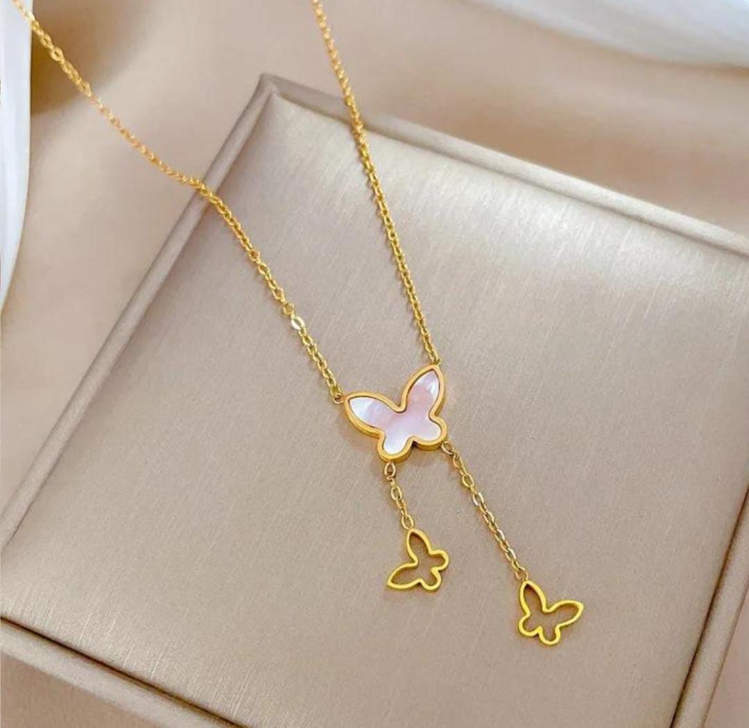 Gold Plated Anti Tarnish Stainless Steel Butterfly Chain Necklace