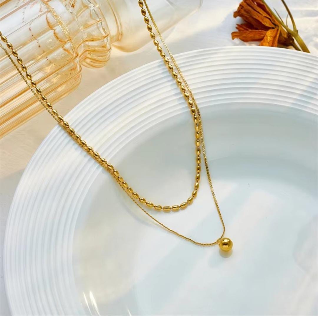Gold Plated Anti Tarnish Stainless Steel double chain Necklace