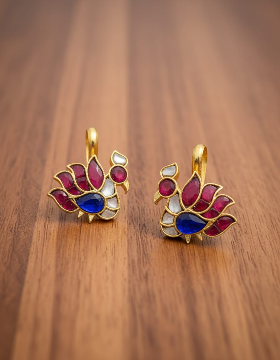 Mayura Jadau kundan Budagi Press on style Ruby colour Earrings