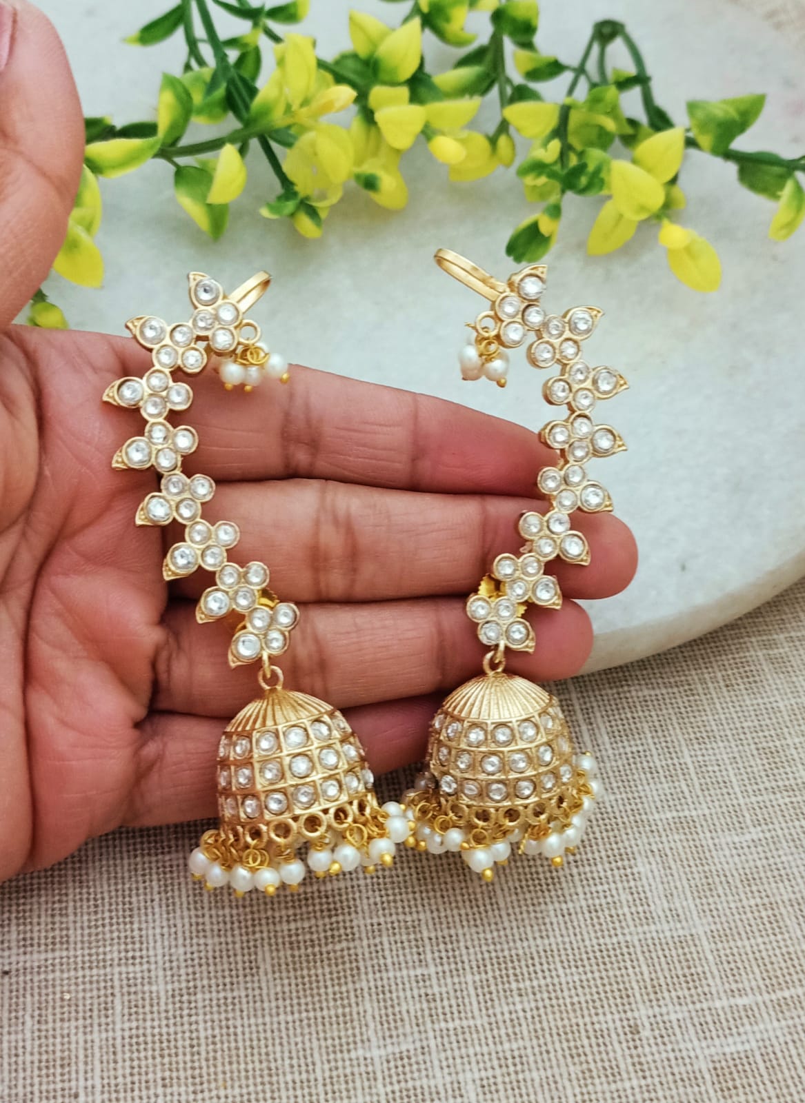 Saavi Floral Pearl Jhumka EarCuff