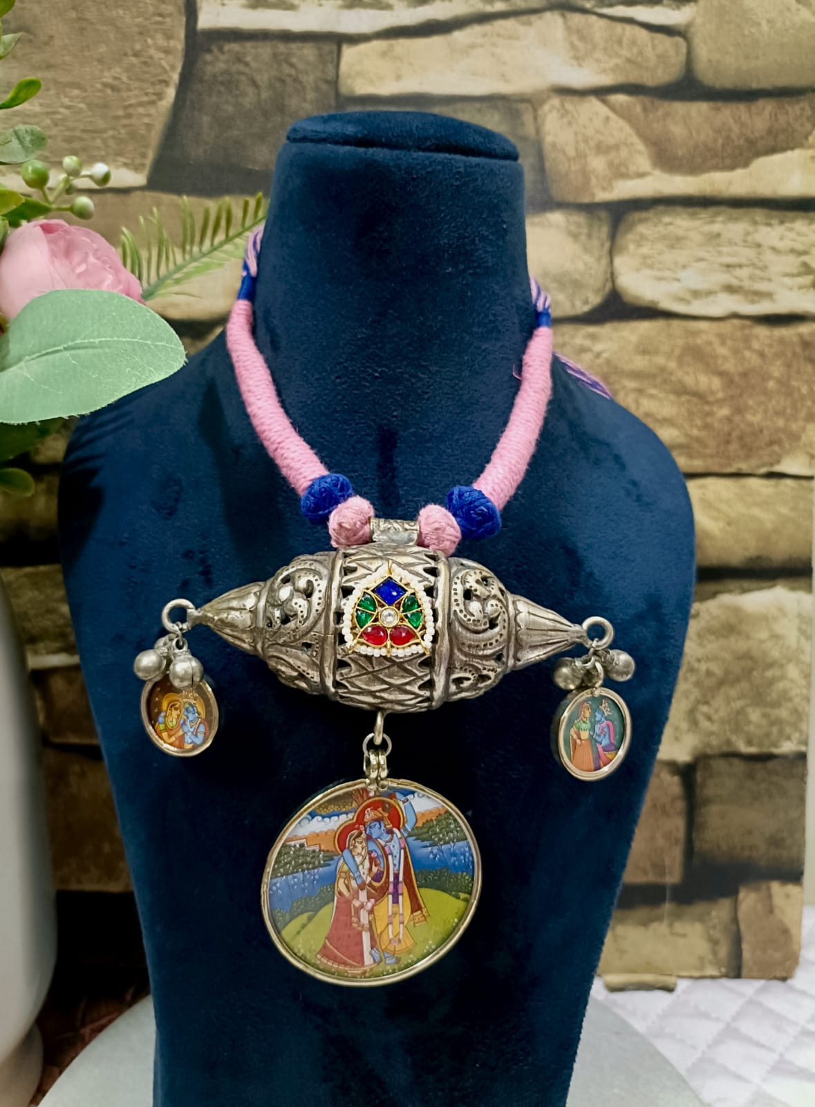 Radha Krishna charms neckpiece with earrings