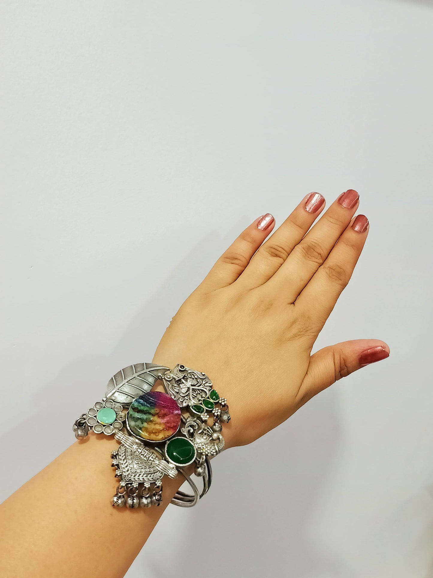 Beautiful Fusion Statement Brass Bracelet Multi colour