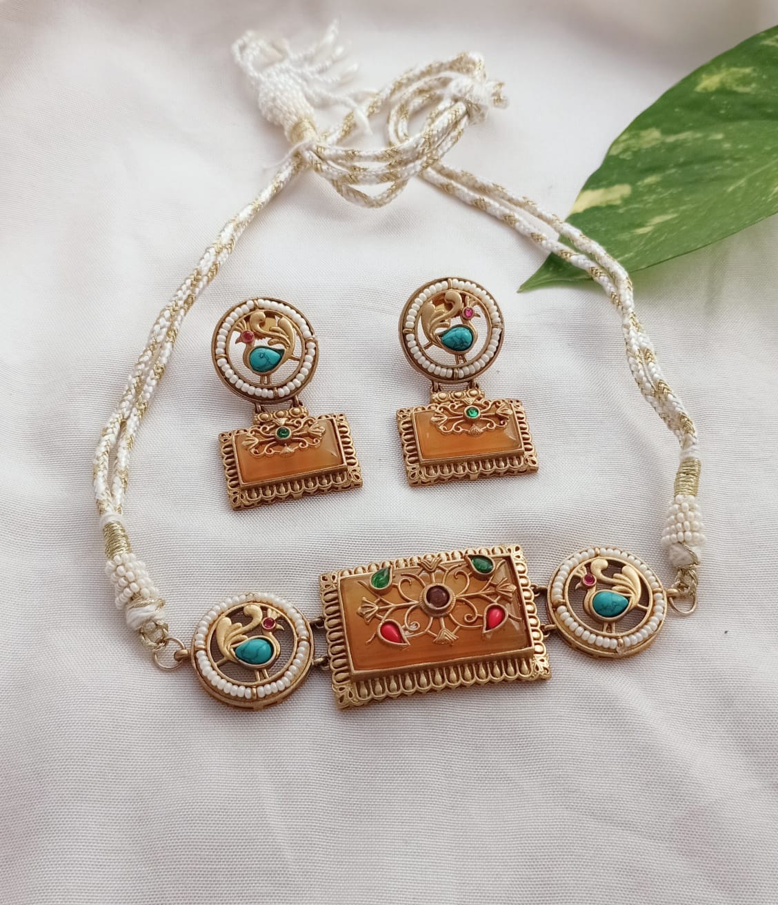 Elegant Peacock Motif Gold plated Choker Set with Earrings