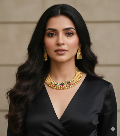 Traditional Gold Plated Pachi Kundan work  Necklace Set with Earrings