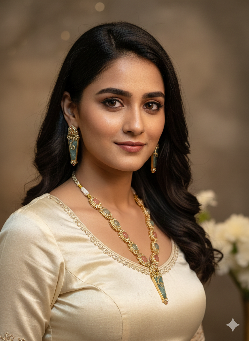 Sangani Russian Stone Royal Monzonite Necklace Set with Earrings