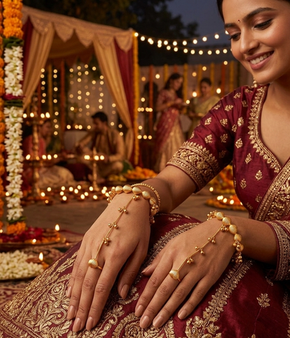 Noor Handmade Gold Plated Hathphool Bracelet – Elegant Hand Harness Jewellery for Women