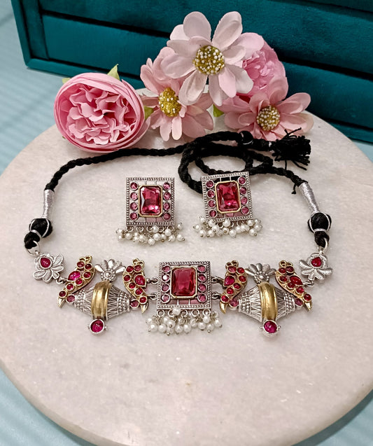 Chidiya Dual tone Choker with Earrings