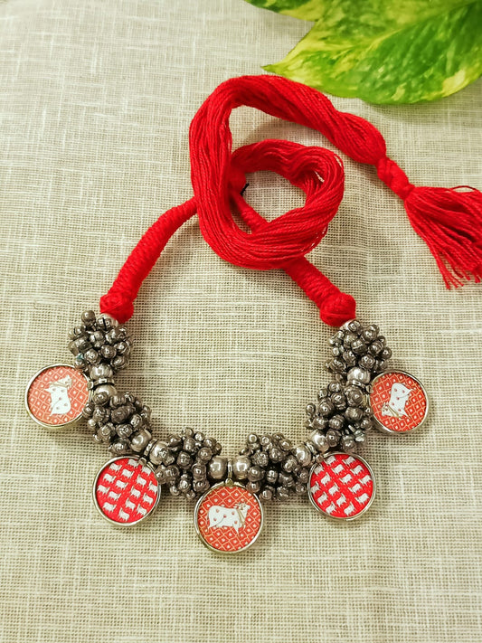 Beautiful silver  plated pichwai painting charms  neckpiece