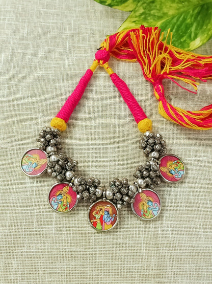 Beautiful Silver  Plated Radhakrishna Painting Charms  Neckpiece