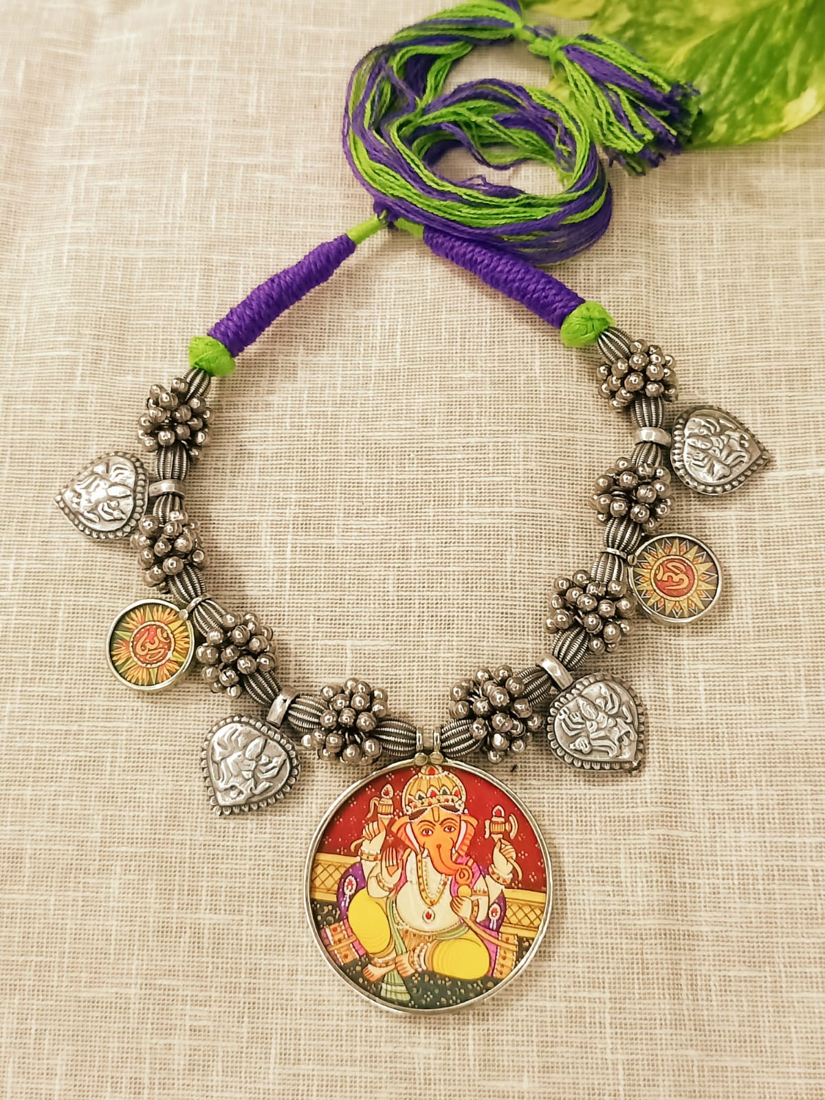 Beautiful Silver Plated Ganpati Pendant Necklace – Ethnic Charms Statement Neckpiece