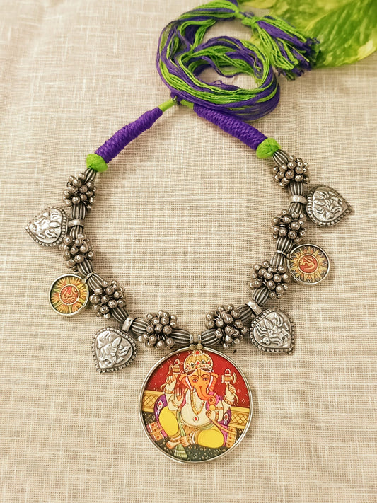 Beautiful Silver Plated Ganpati Pendant Necklace – Ethnic Charms Statement Neckpiece