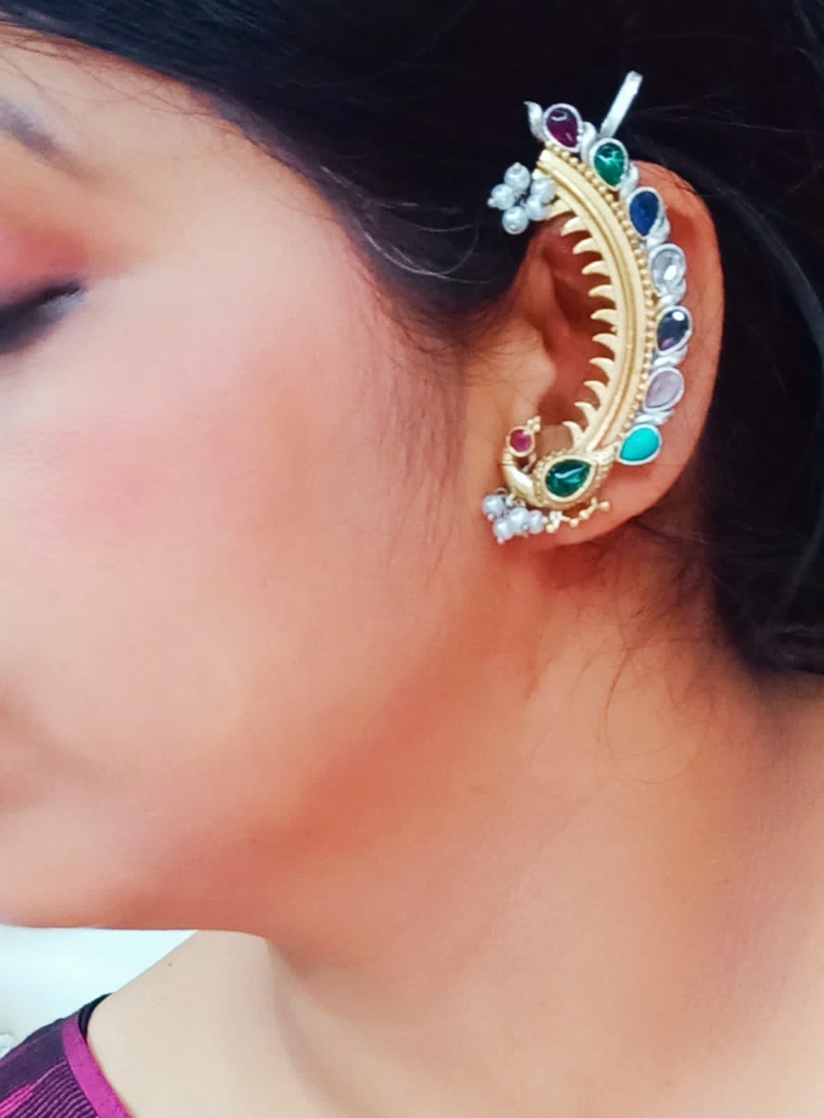 Beautiful Dual Tone peacock motif Earcuff