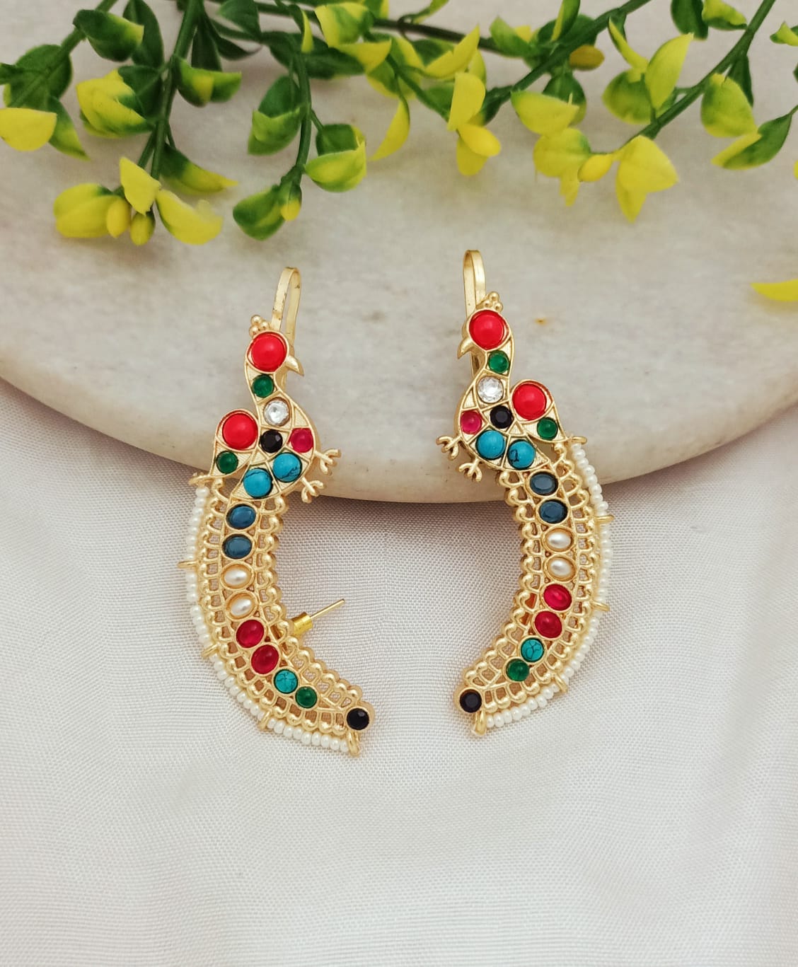 Beautiful Gold Plated Peacock Multicolor Earcuff