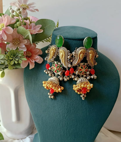 Ishqiya Dual Tone Brass Silver Plated Statement Earrings