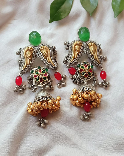 Ishqiya Dual Tone Brass Silver Plated Statement Earrings
