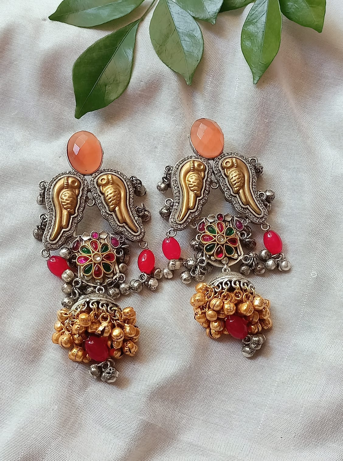 Ishqiya Dual Tone Brass Silver Plated Statement Earrings