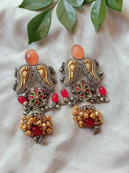 Ishqiya Dual Tone Brass Silver Plated Statement Earrings