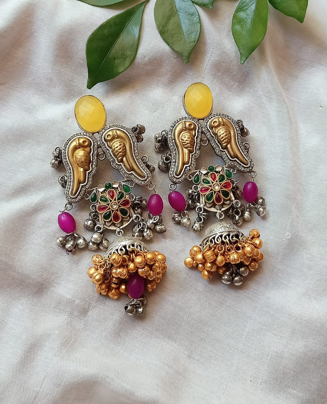 Ishqiya Dual Tone Brass Silver Plated Statement Earrings