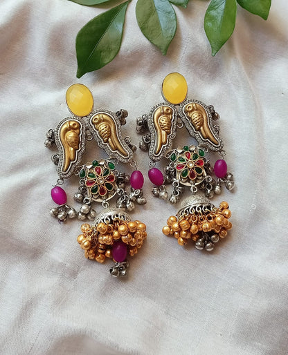 Ishqiya Dual Tone Brass Silver Plated Statement Earrings