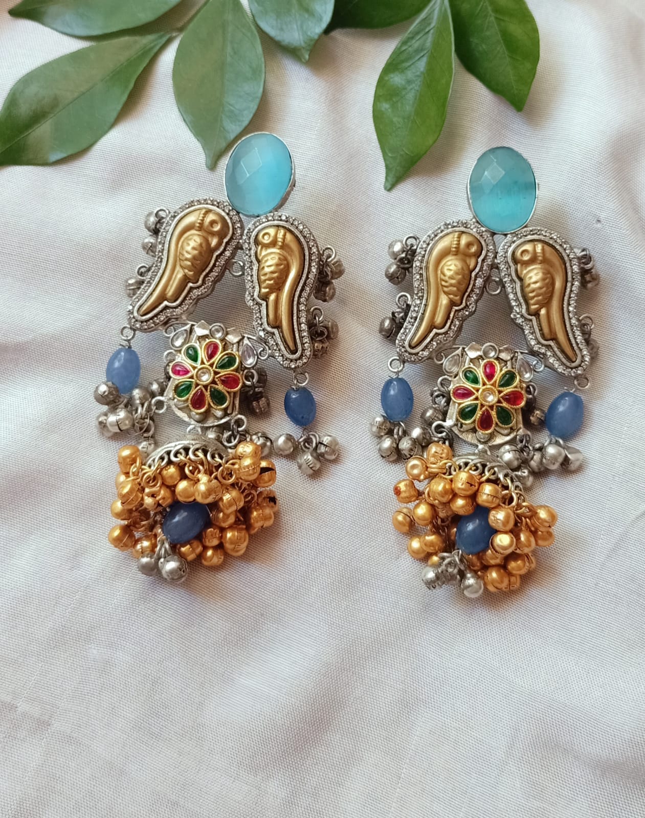 Ishqiya Dual Tone Brass Silver Plated Statement Earrings