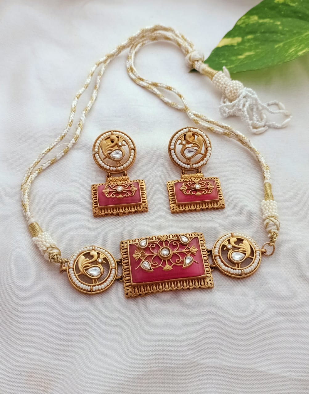 Elegant Peacock Motif Gold plated Choker Set with Earrings