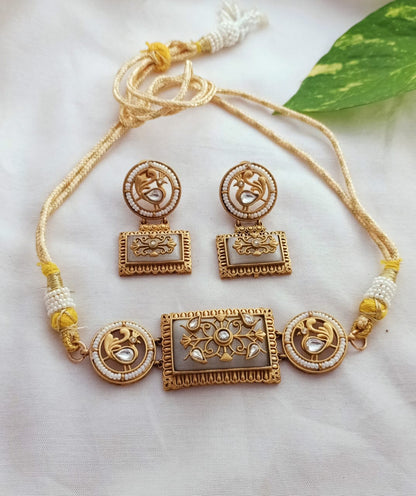 Elegant Peacock Motif Gold plated Choker Set with Earrings
