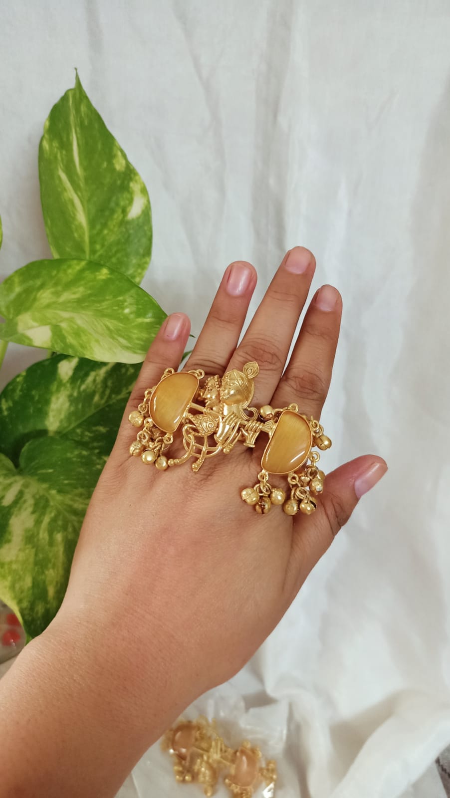 Beautiful radha krishna Gold Plated adjustable Ring