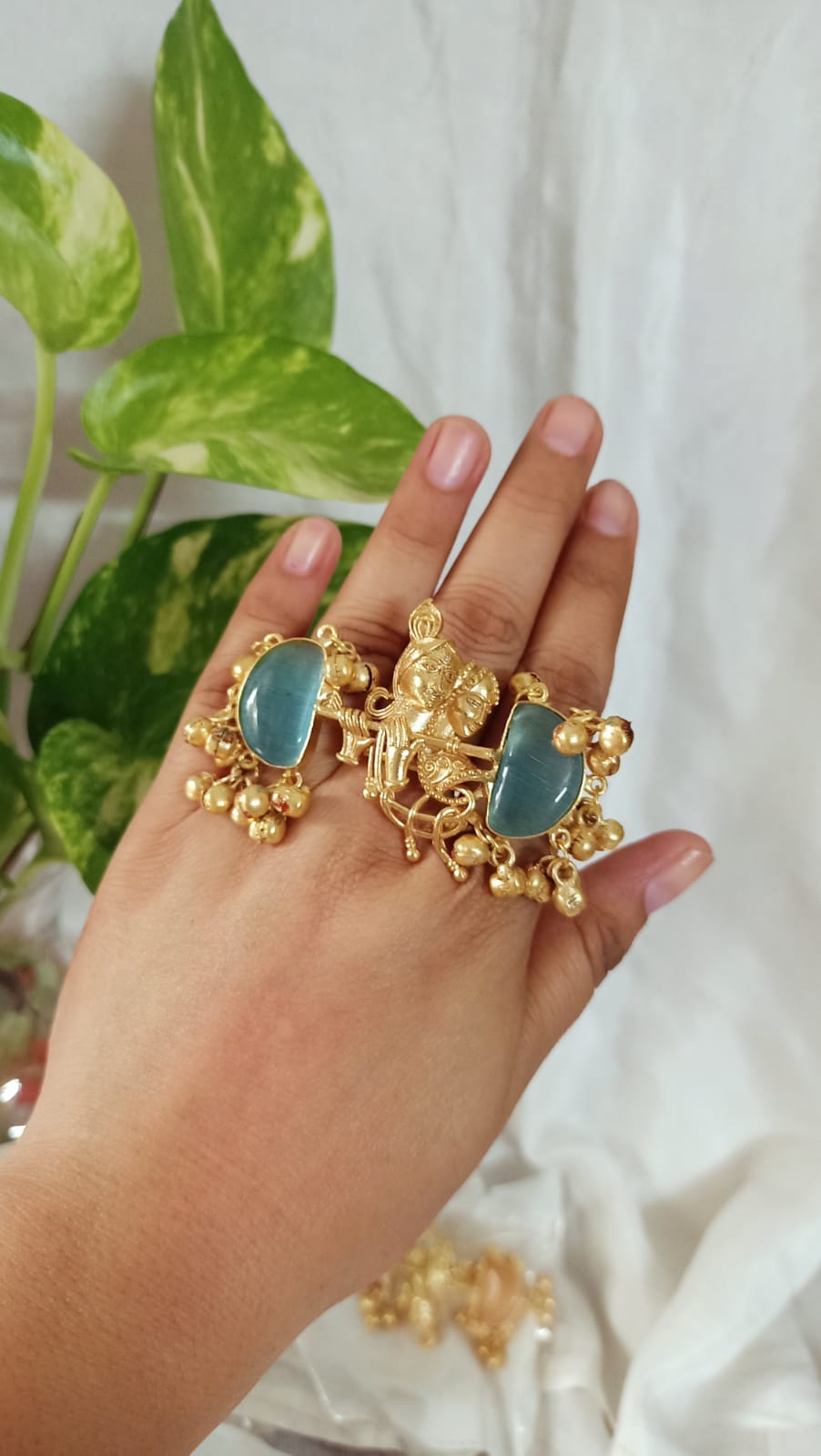 Beautiful radha krishna Gold Plated adjustable Ring