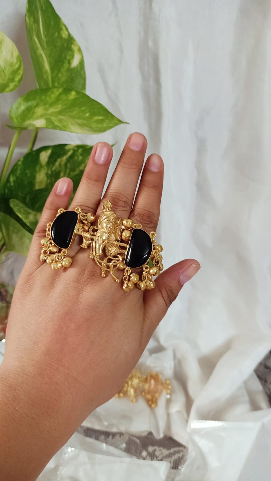 Beautiful radha krishna Gold Plated adjustable Ring