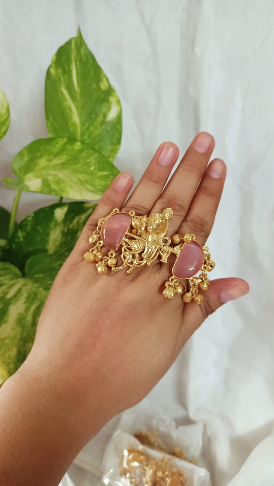 Beautiful radha krishna Gold Plated adjustable Ring