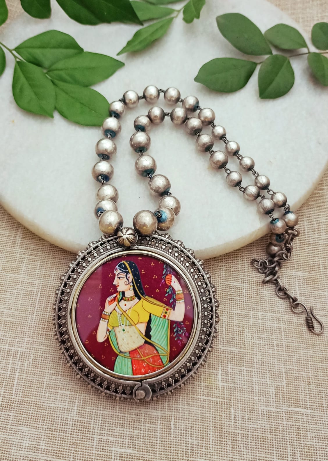 Beautiful Brass Handmade silver polish Rani Photo pendent Hasli