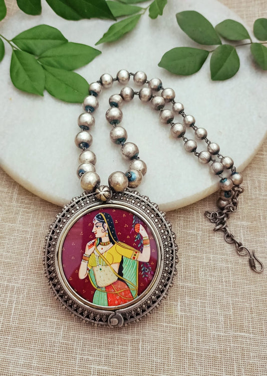 Beautiful Brass Handmade silver polish Rani Photo pendent Hasli