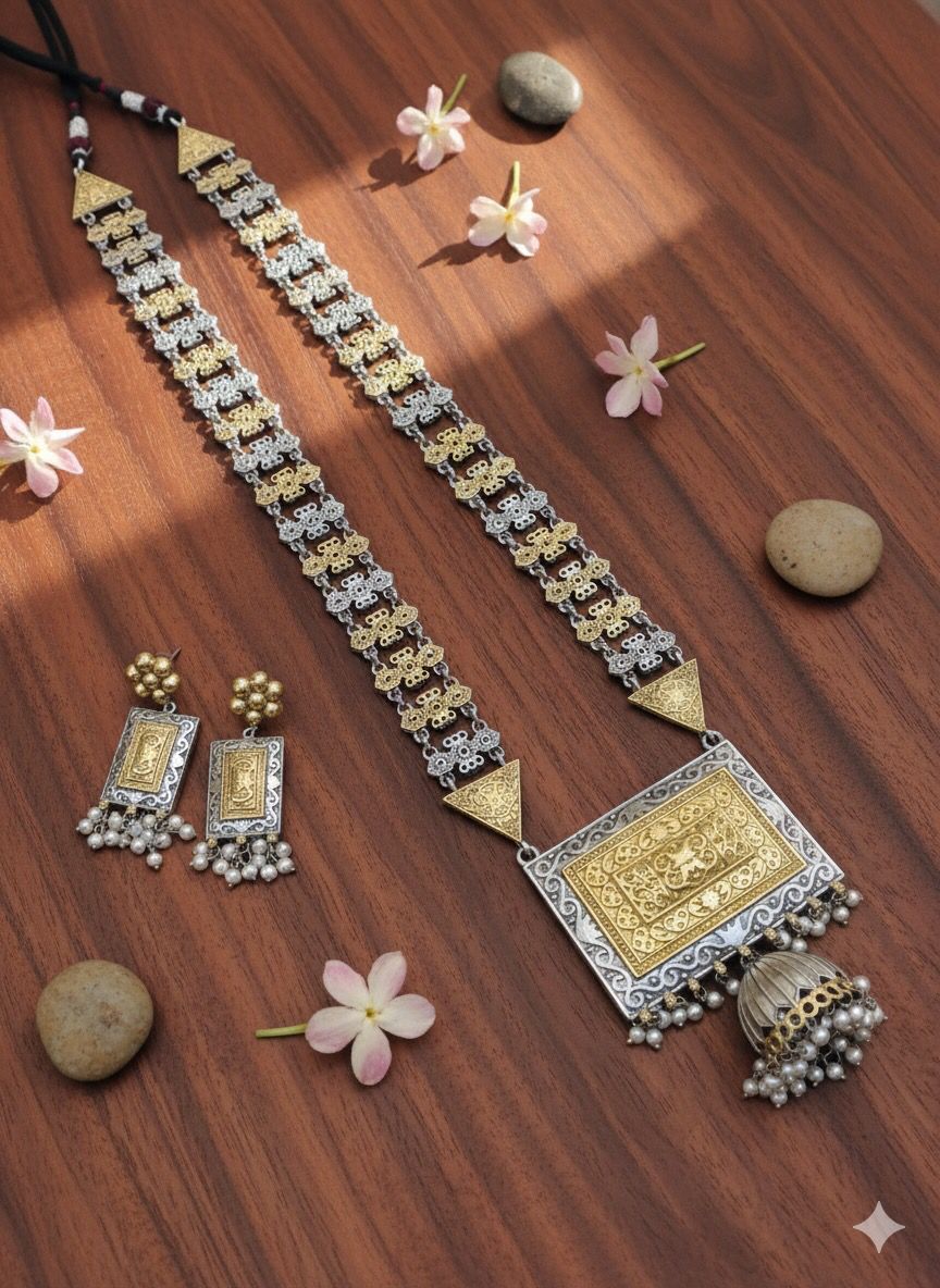 Sangini Dual Tone long necklace with Earrings