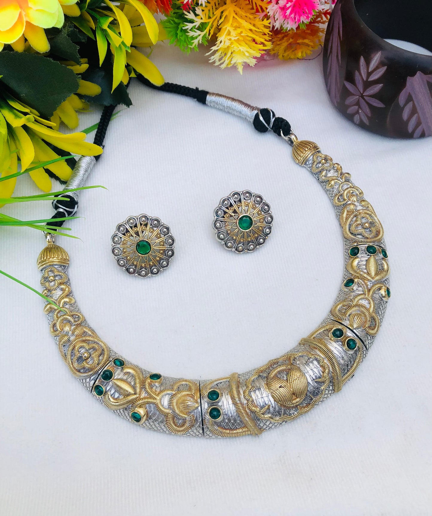 Beautiful Sanchi Dual Tone Hasli with Earrings