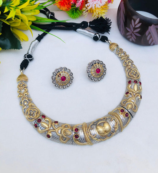Beautiful Sanchi Dual Tone Hasli with Earrings