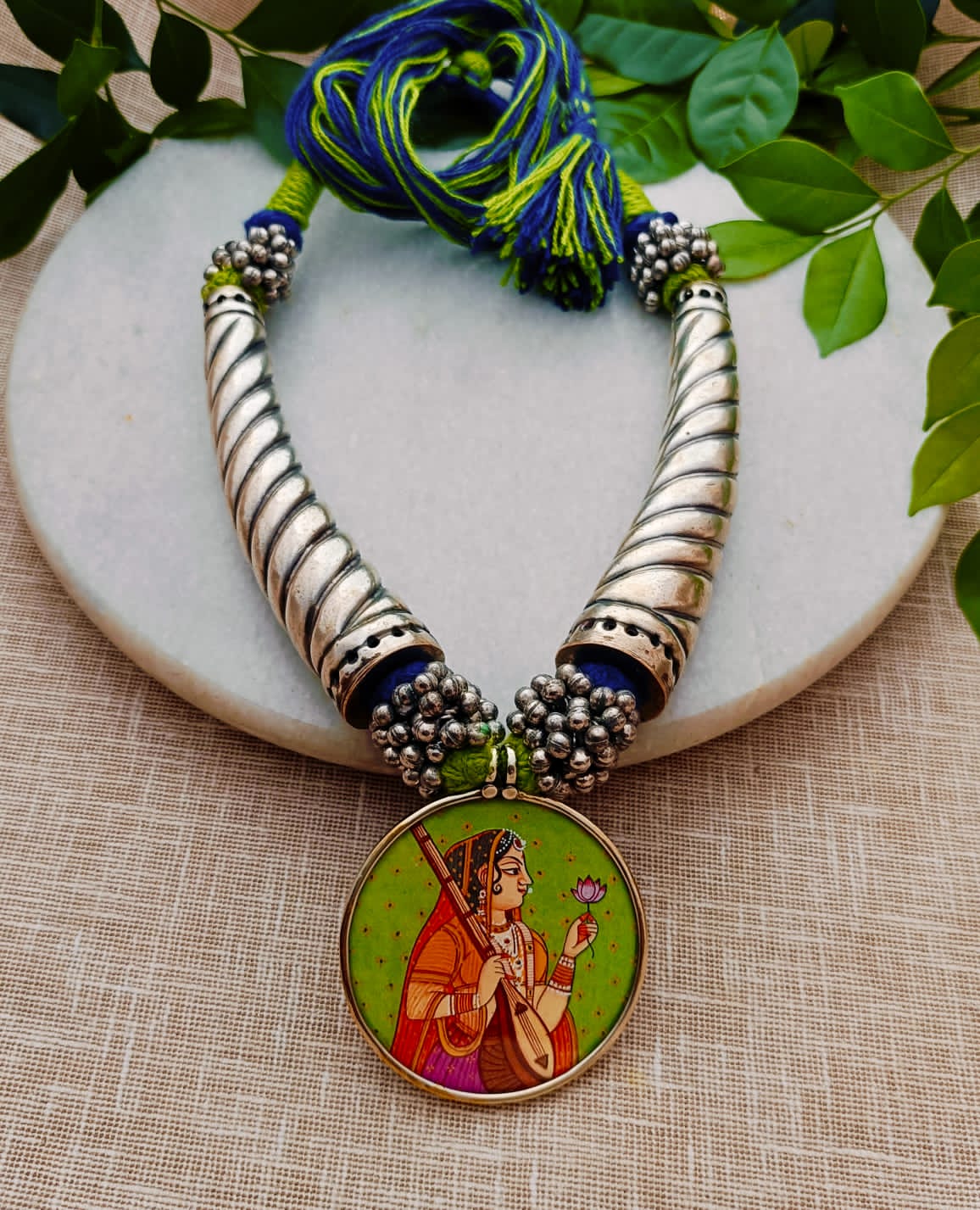 Beautiful Brass Handmade silver polish Rani Photo pendent Hasli