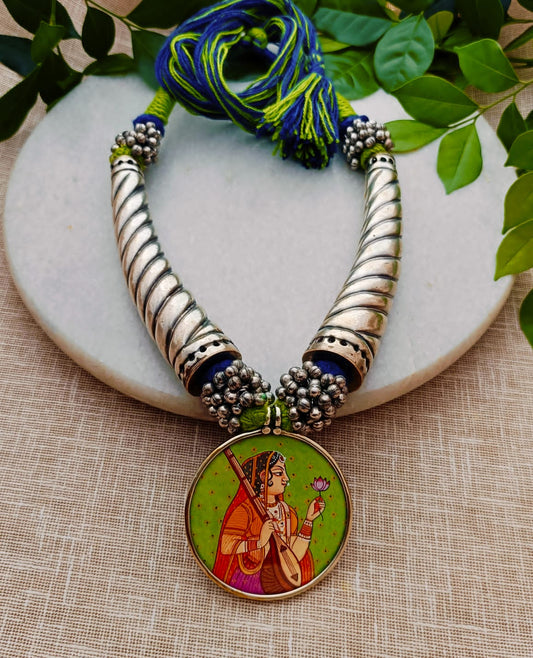 Beautiful Brass Handmade silver polish Rani Photo pendent Hasli