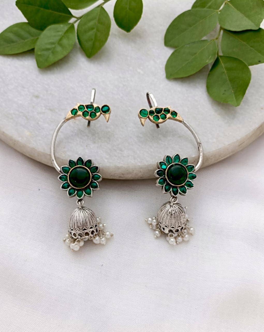 Panchi Handmade Brass Silver Plated Dual Tone Peacock Design Earcuff