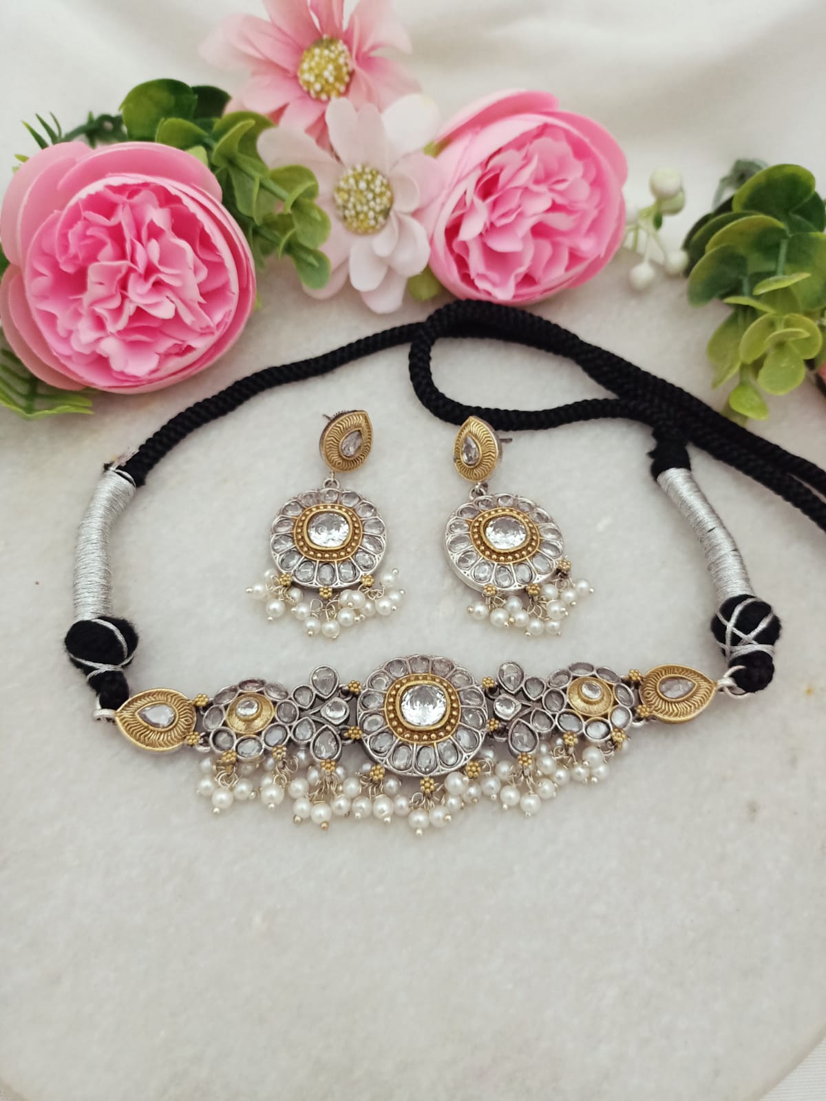 Handcrafted Brass Dual Tone Choker & Earring Set – Ethnic Fashion Jewellery for Women