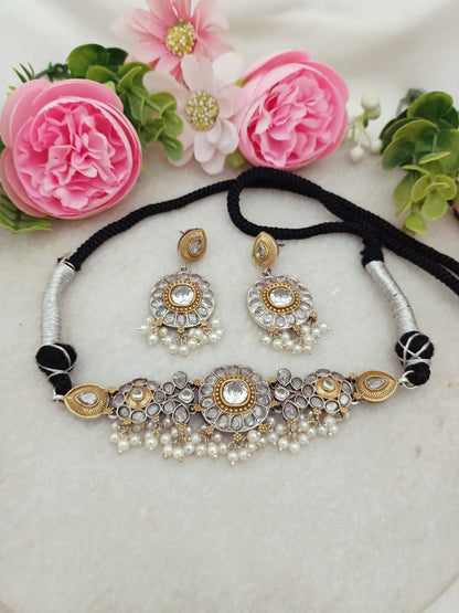 Handcrafted Brass Dual Tone Choker & Earring Set – Ethnic Fashion Jewellery for Women