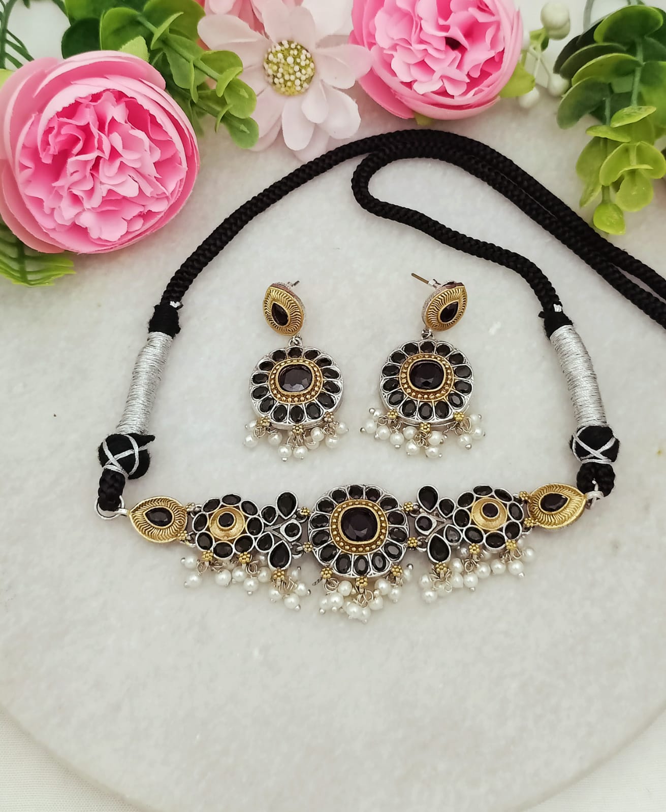 Handcrafted Brass Dual Tone Choker & Earring Set – Ethnic Fashion Jewellery for Women