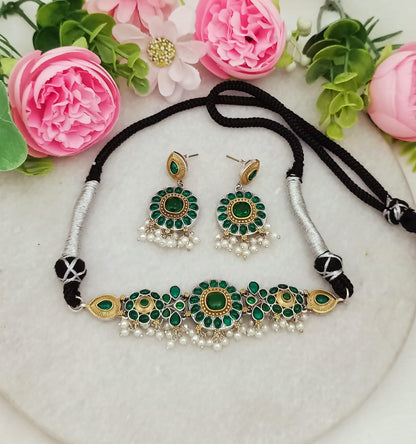 Handcrafted Brass Dual Tone Choker & Earring Set – Ethnic Fashion Jewellery for Women
