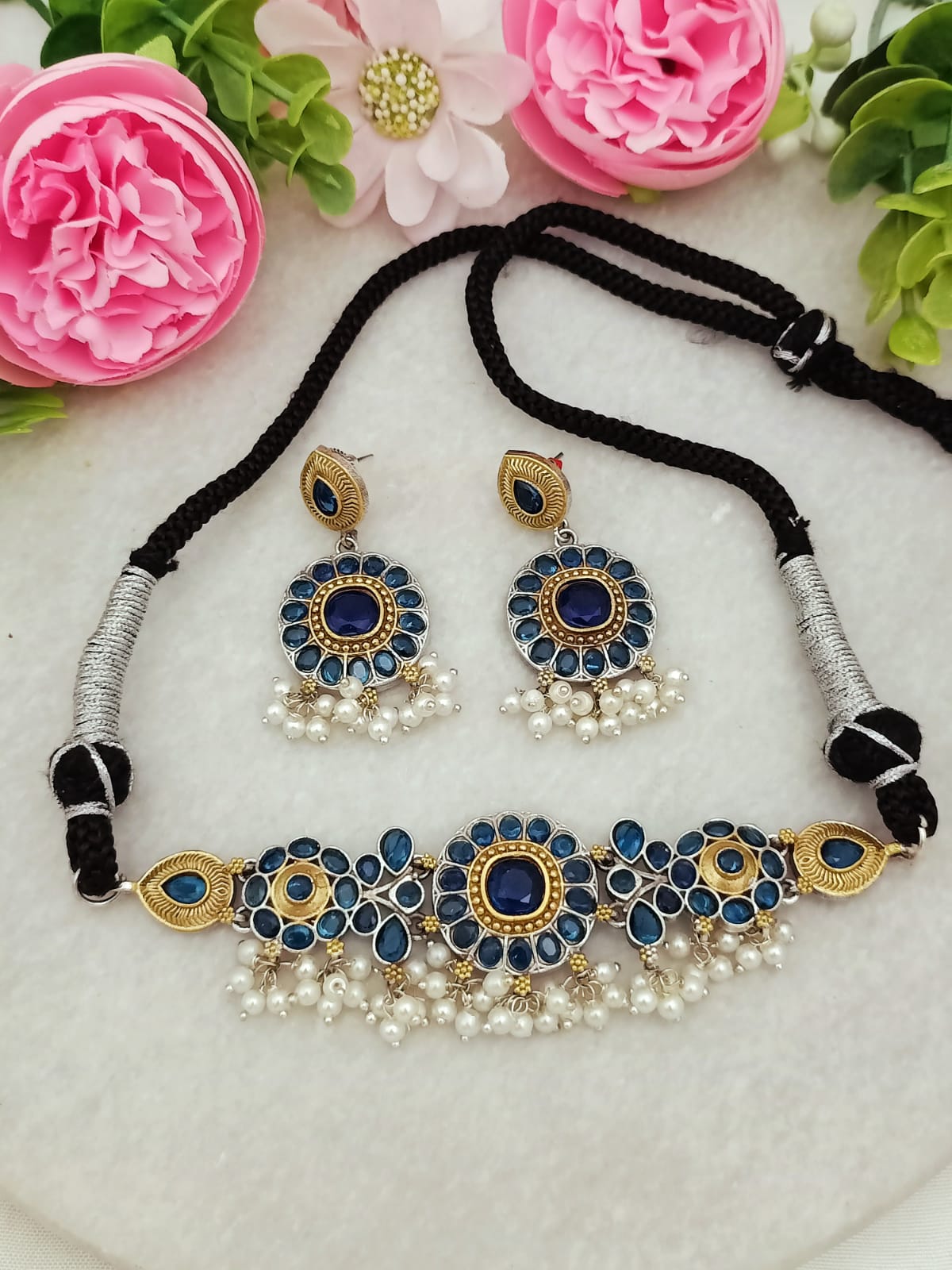 Handcrafted Brass Dual Tone Choker & Earring Set – Ethnic Fashion Jewellery for Women