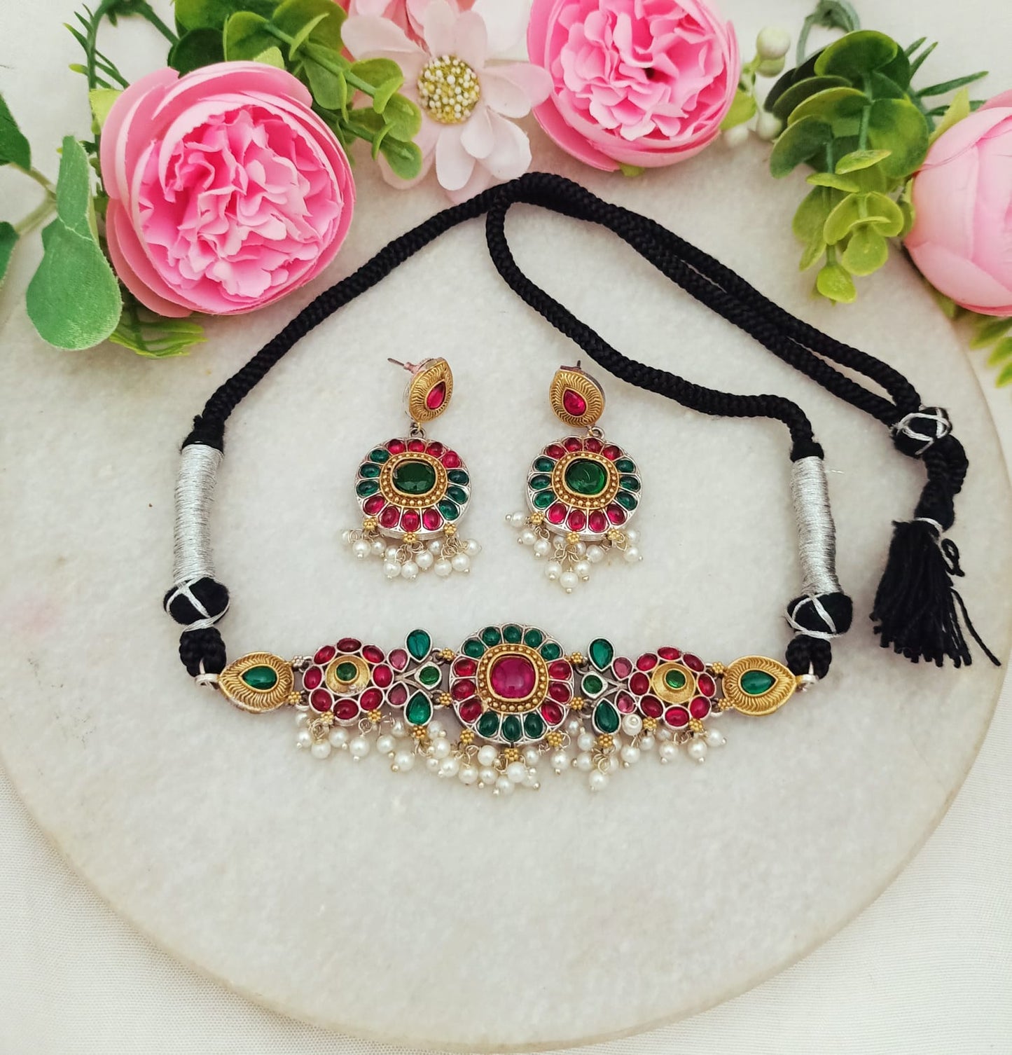 Handcrafted Brass Dual Tone Choker & Earring Set – Ethnic Fashion Jewellery for Women