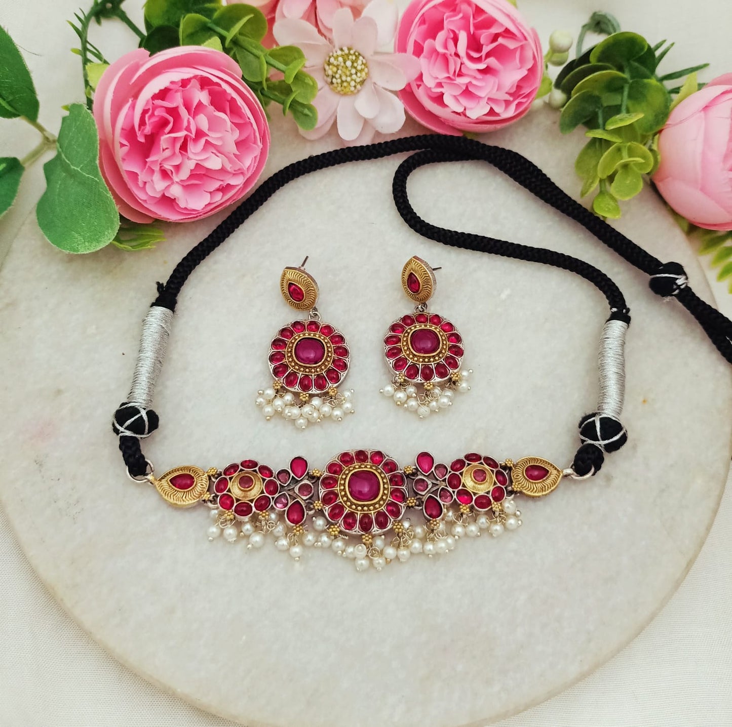 Handcrafted Brass Dual Tone Choker & Earring Set – Ethnic Fashion Jewellery for Women
