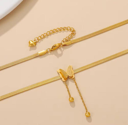 Gold Plated Anti Tarnish Stainless Steel Butterfly Pendent Chain Necklace