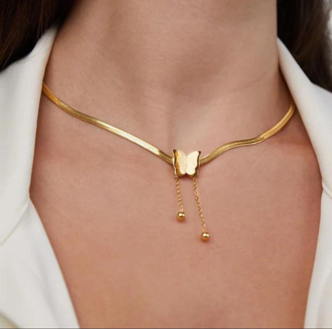 Gold Plated Anti Tarnish Stainless Steel Butterfly Pendent Chain Necklace