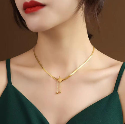 Gold Plated Anti Tarnish Stainless Steel Butterfly Pendent Chain Necklace